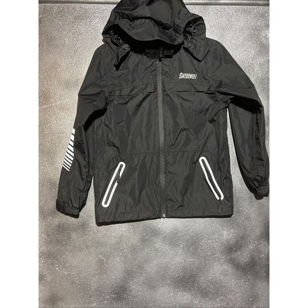 SwissWell Youth XL Black Waterproof Windbreaker Hooded Rain Jacket Gorpcore Fall